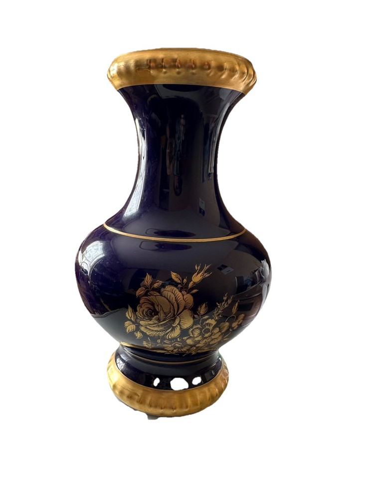 Bareluther Germany Cobalt Gold Vase