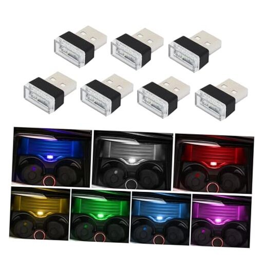 7 PCS USB LED Car Interior Atmosphere Lamp, Portable Mini 7 PCS Multi-Colour