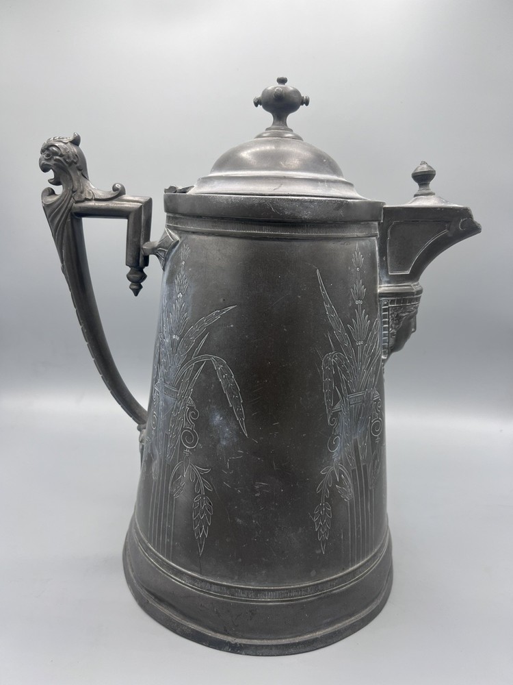 Reed & Barton Silver Plate Etched Water Pitcher Jug Antique Heavy 5 Lbs