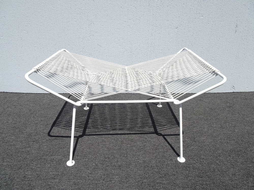 Vintage Mid Century Modern White Rubber Webbed Bench