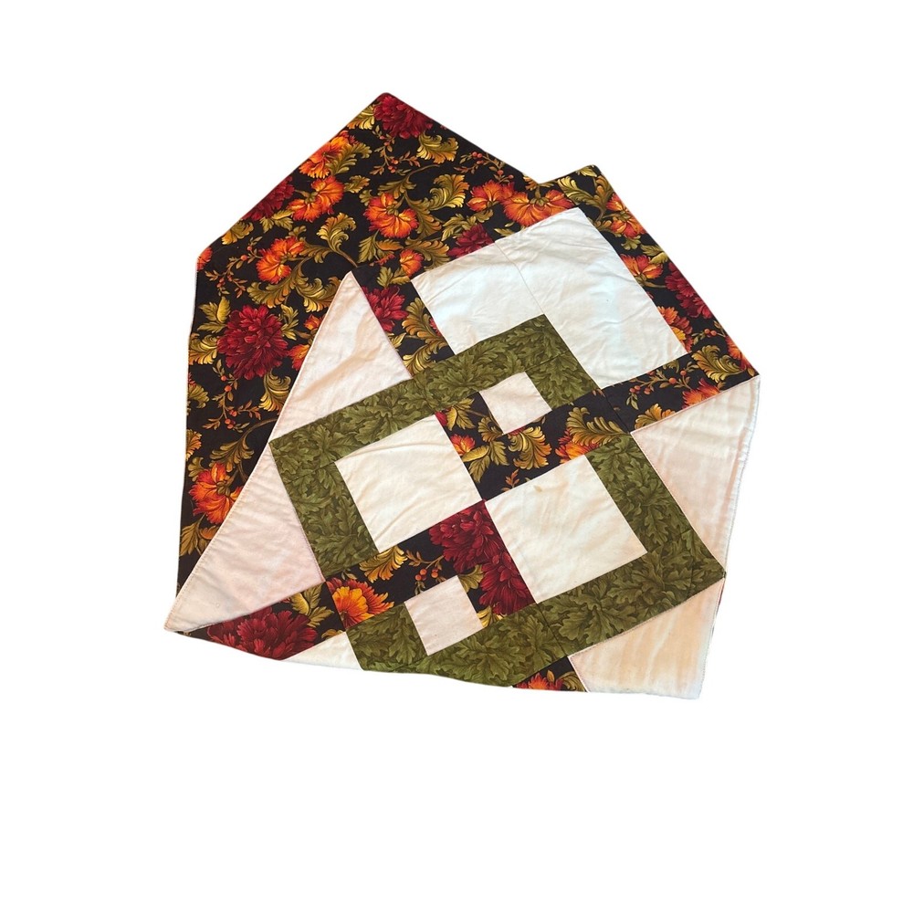 Handmade Table Runner Two Sided Quilted Fall Autumn Theme FLAWED 41” x 14”