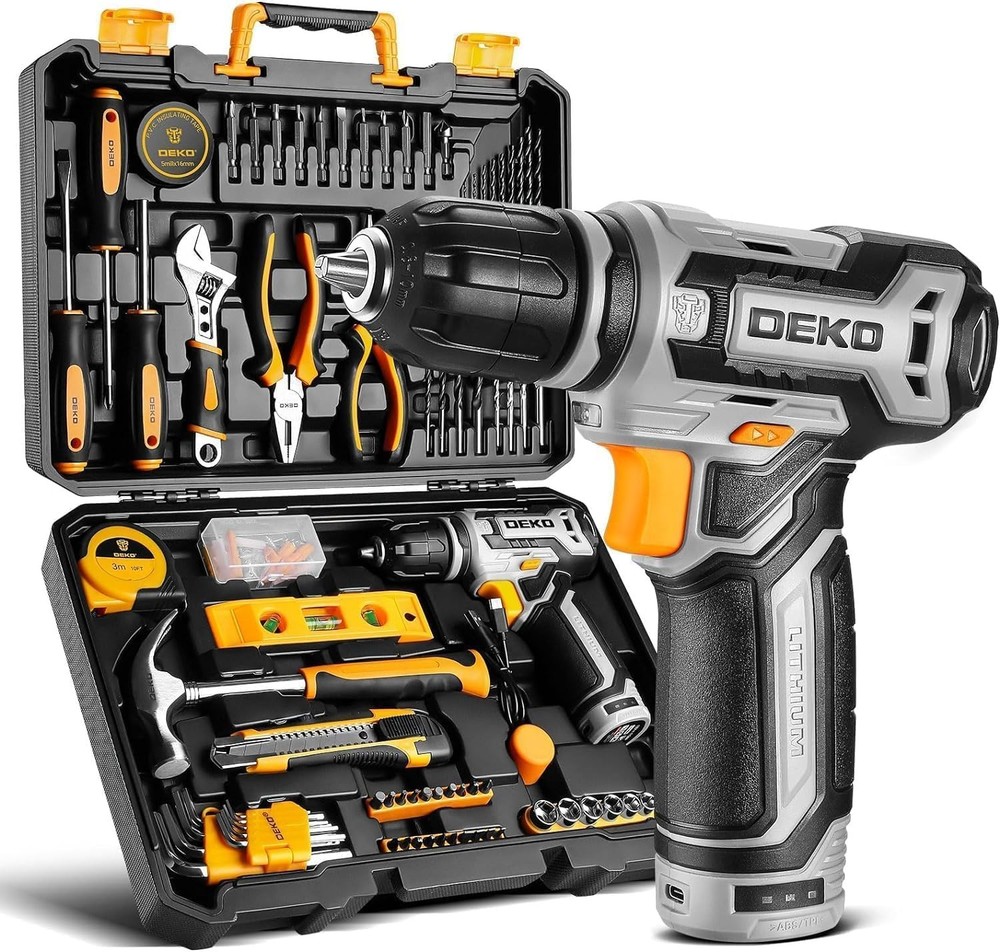 Power Drill Tool Set Kit: DEKOPRO Cordless Box with 12V Battery...