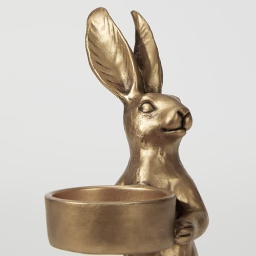 Golden Easter Bunny Figurines Set of 2, Gilded Resin set of 2 Gold Bunny