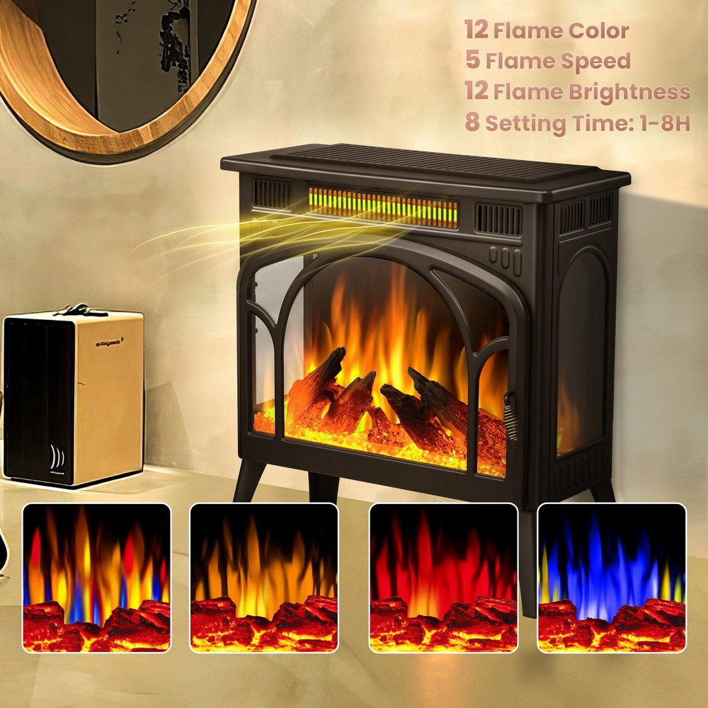Electric Fireplace Heater 25’’ with 3D Realistic Flame Effect, Remote Control