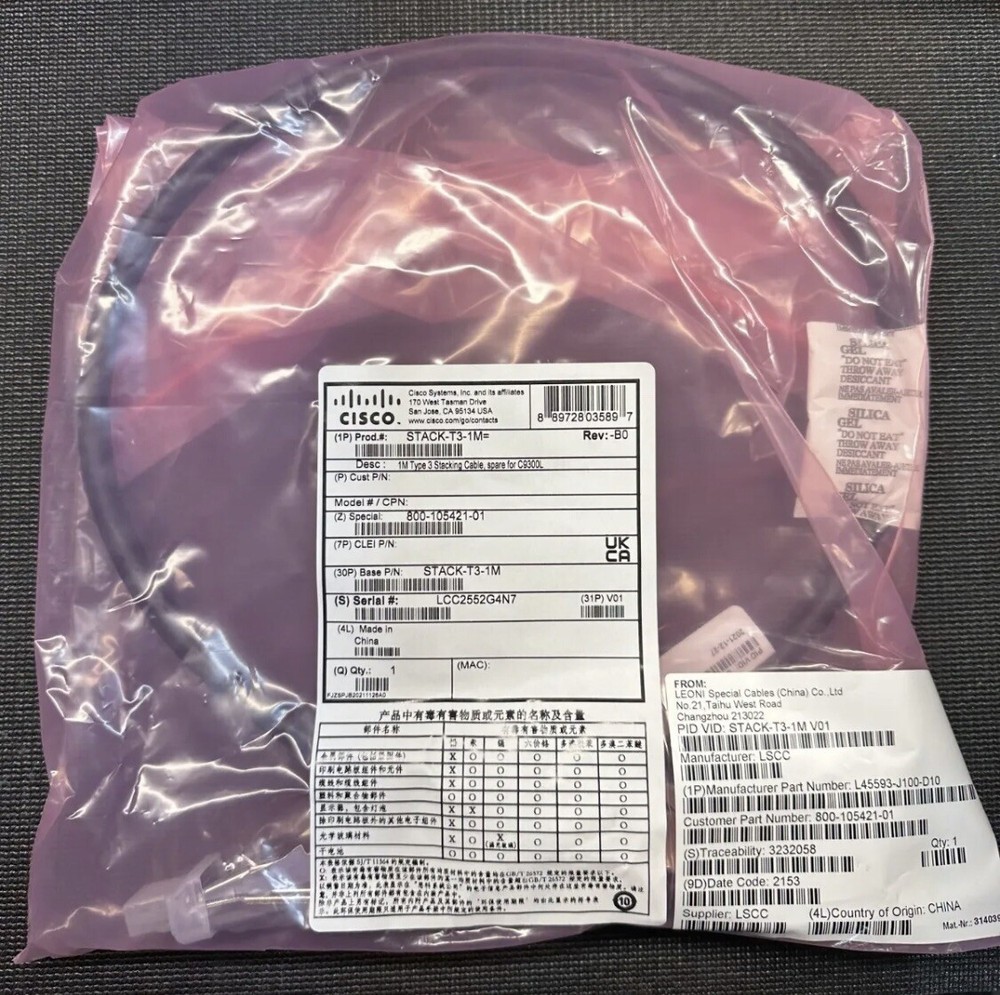 Cisco STACK-T3-1M Type 3 Stacking Cable for Catalyst 9300
