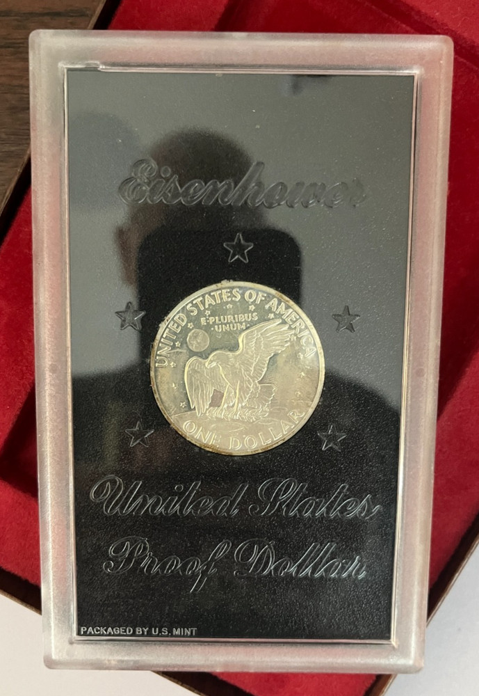 1971-S Eisenhower Proof Silver Dollar in Mint Issue Brown box - Edge Toning