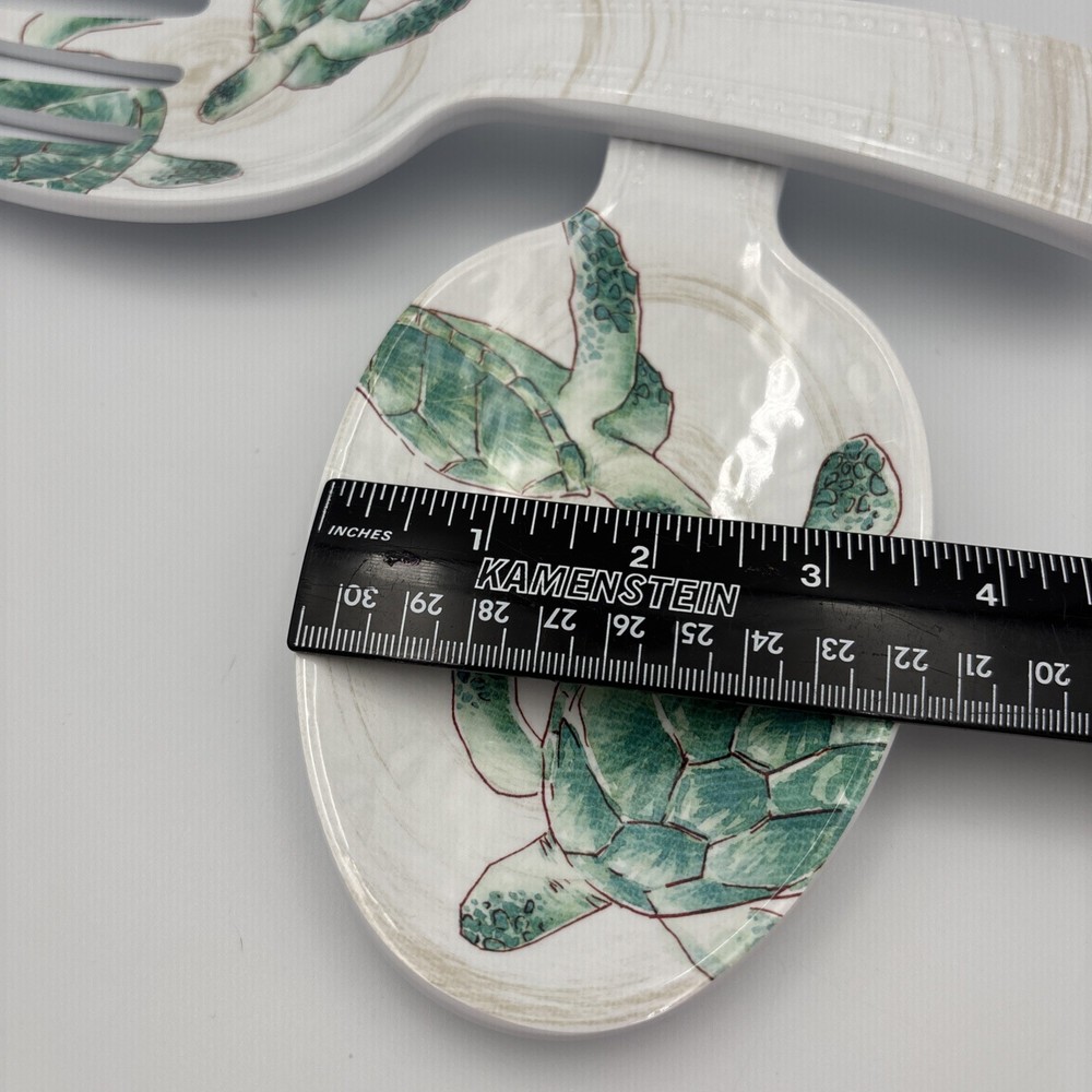 Tommy Bahama Turtle Melamine Salad Serving Fork & Spoon Set 10.5”