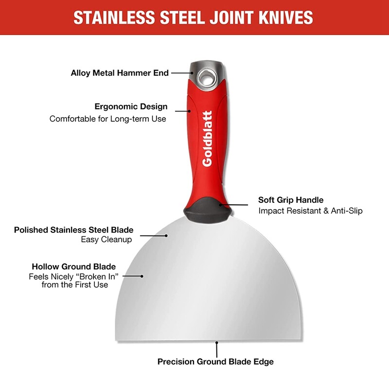 Goldblatt 2PCS Drywall Hand Tool Kit 13" Hawk 6" Stainless Steel Joint Knife Set