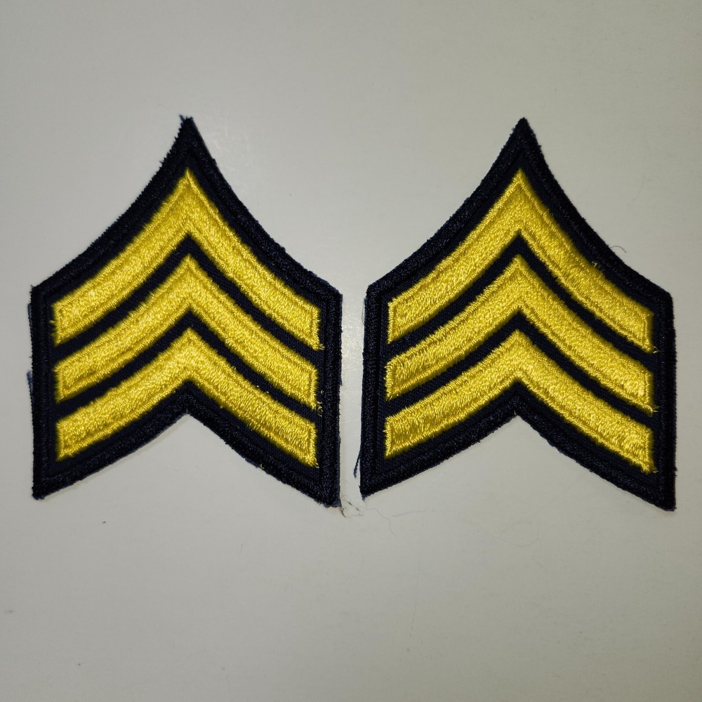 (2) Sergeant Chevron - 3 Yellow Stripes on Black (Dark Navy Border) police patch