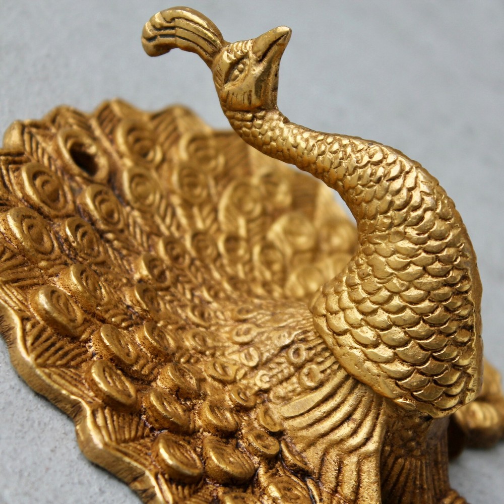 Antique Solid Brass Peacock coat hook rustic VTG bronze hook mid century modern