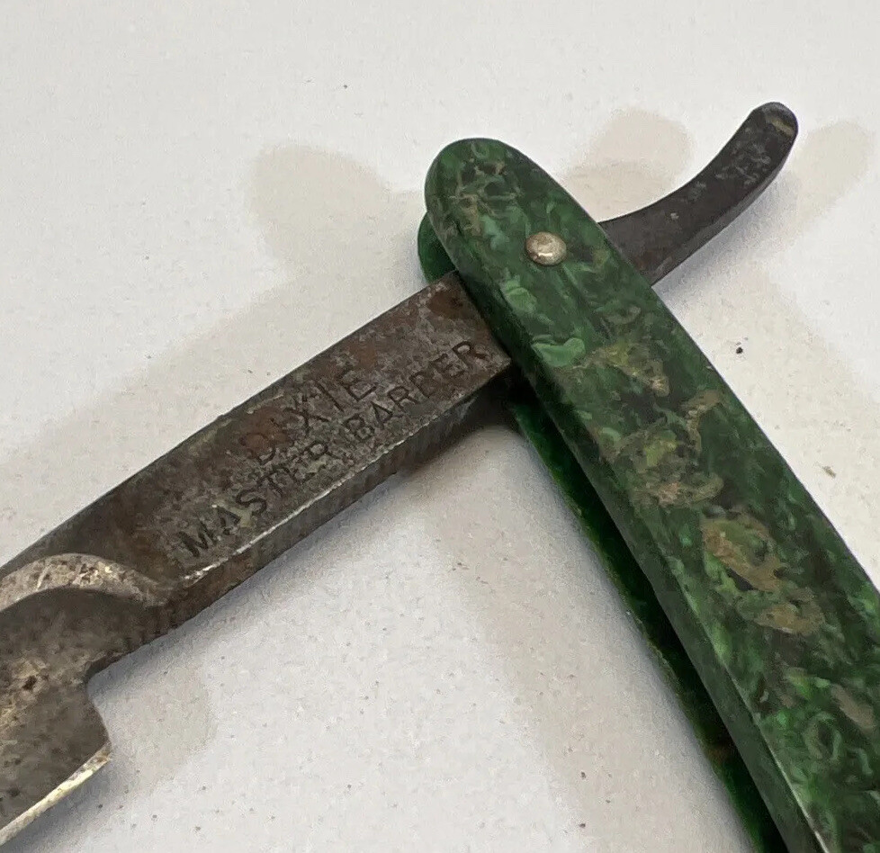 Vintage Dixie Master Barber Straight Razor, Green Handle