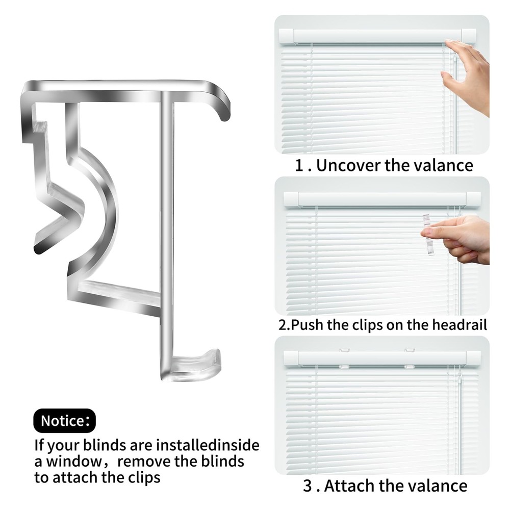 12 Pcs Valance Blind Clips Replacement Clear 2 Inch Plastic one size, 12pcs