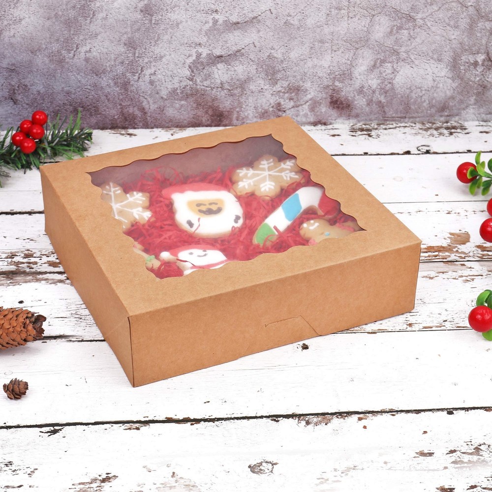 30-Pack Pie Boxes 10" x 10" x 2.5", Bakery Boxes with Window, Auto-Popup Cook...
