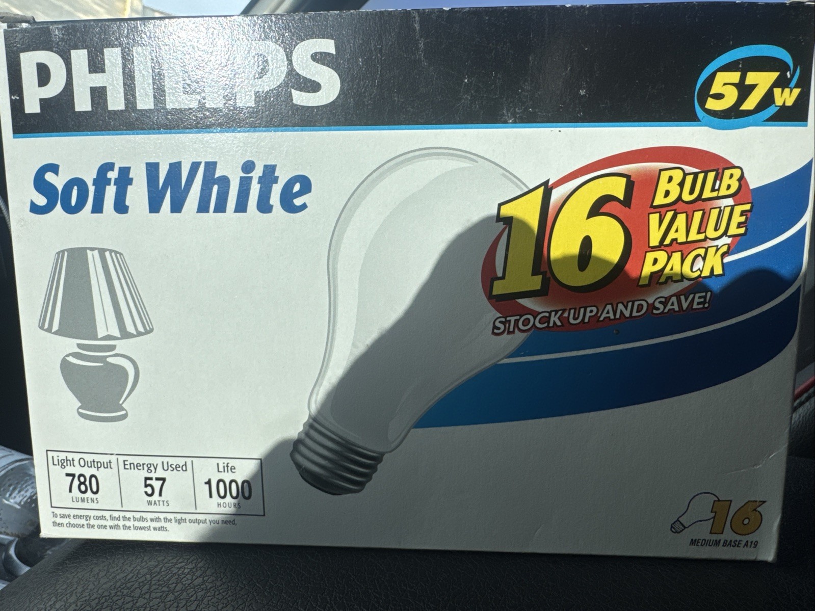 PHILIPS Old Style 57w/120v Soft White Bulbs A19.  16 Light BULBS Brand New