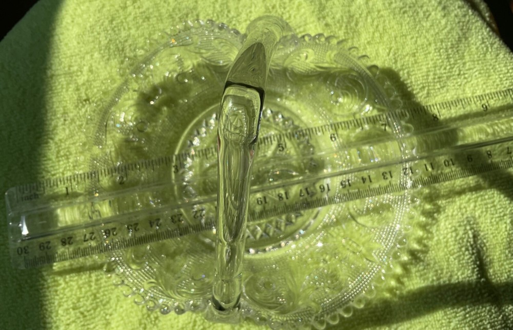 Clear Glass Candy / Nut Dish With Handle/Princess Feather Triangle Handle