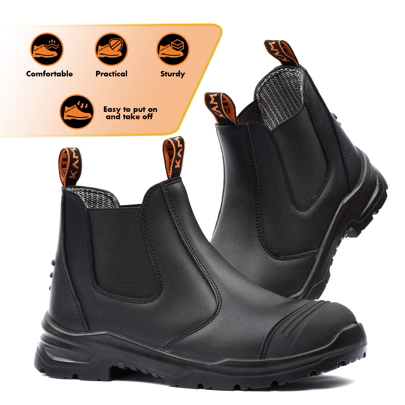 Work Boots for Men, Slip On Work Shoes, Steel Toe Cap Waterproof Safety Shoes