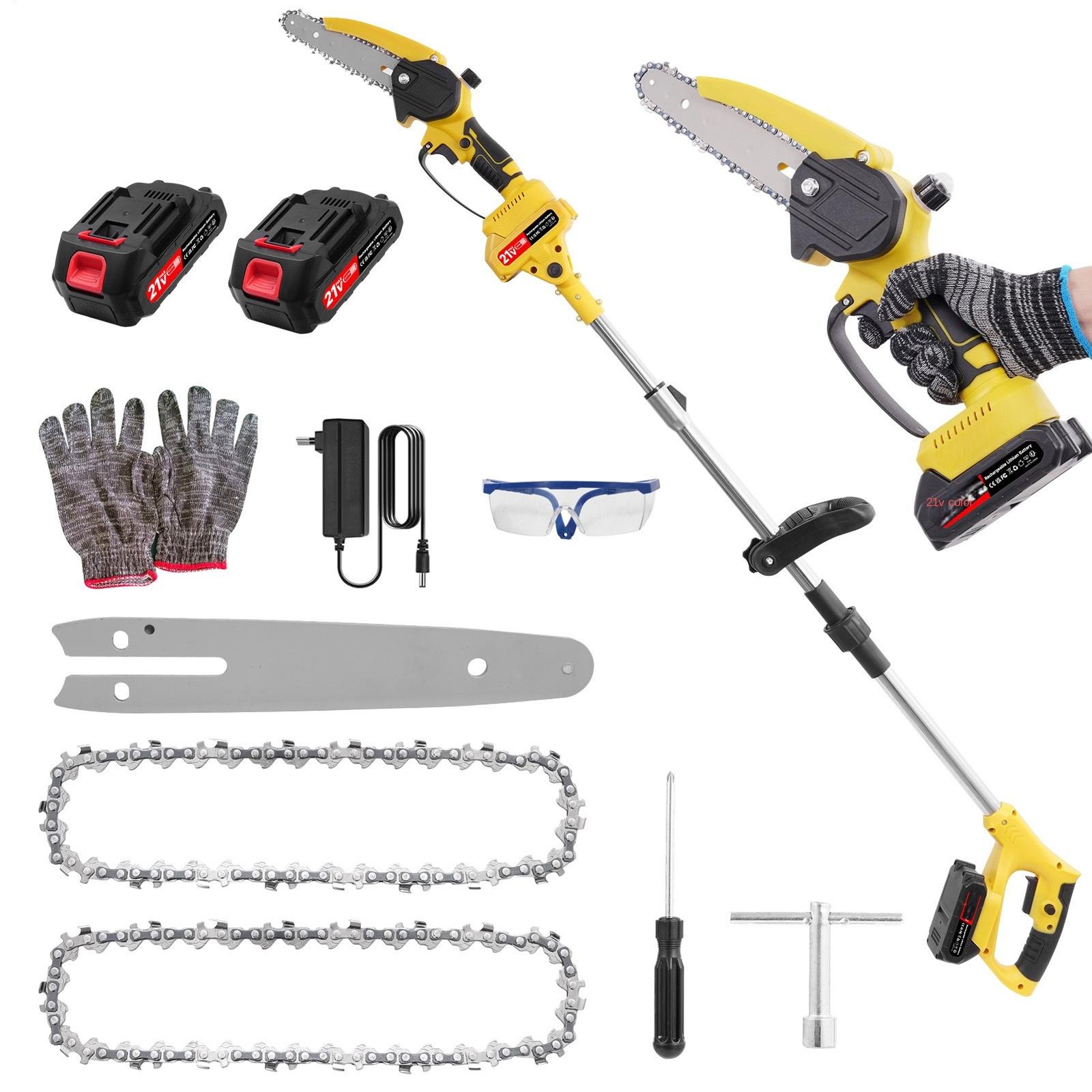 Electric Chainsaw Telescoping Pole Pruner High Branch Saw Garden Tree Pruning