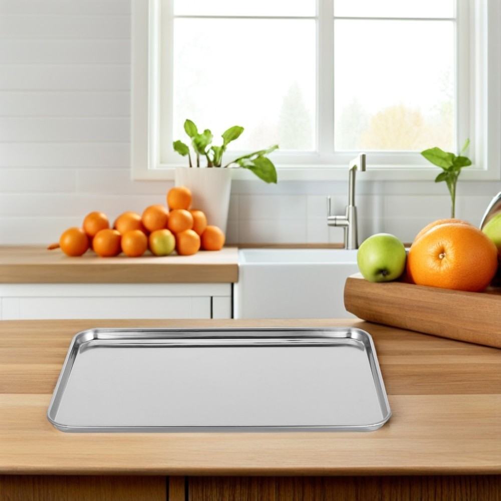 Serving Tray Rectangular Food Storage Tray Stainless Steel Flat-bottom Tray US