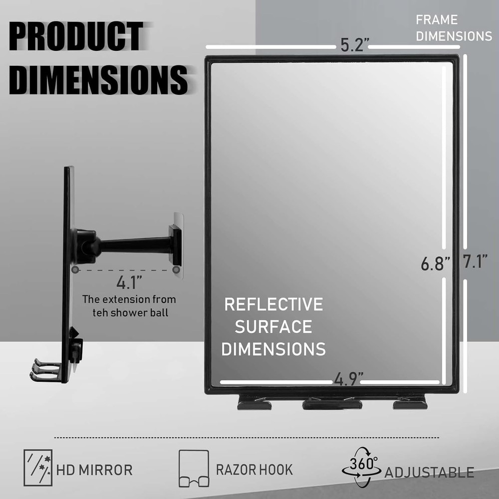 LFOYOU Shower Mirror for Shaving with 2 Replaceable Adhesive - Two Razor Holder,