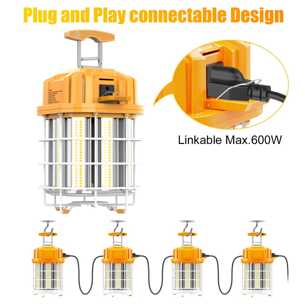 Linkable 80W LED Temporary Construction Light 5000K Tunnel Job Site Lighting