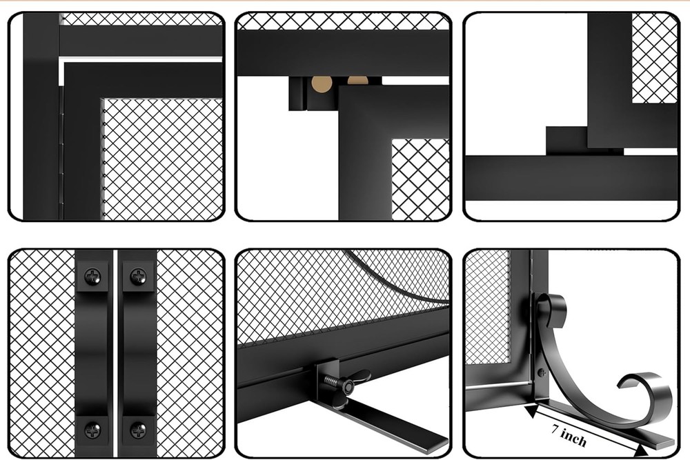 Fireplace Screen W/ Magnetic Doors,Handcrafted Wrought Iron Classical Scroll
