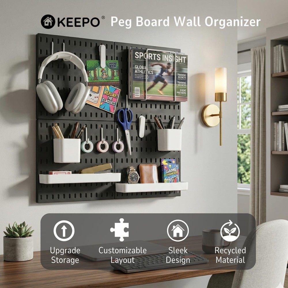 Keepo Peg Board Wall Organizer – Plastic Pegboard Panels, Modular Peg Boar