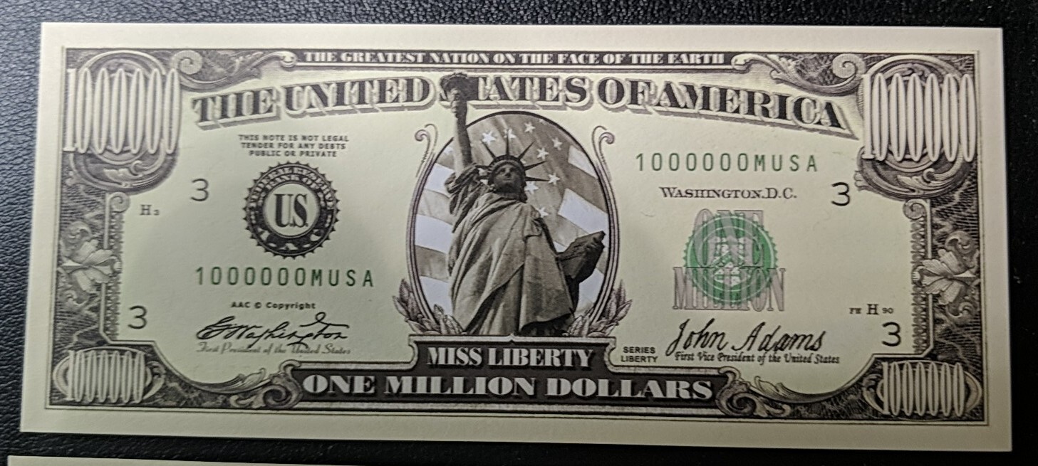 SET OF $1 Million, 1 Billion, 1 Trillion & 1 Zillion $ BILLS. Looks & feels real