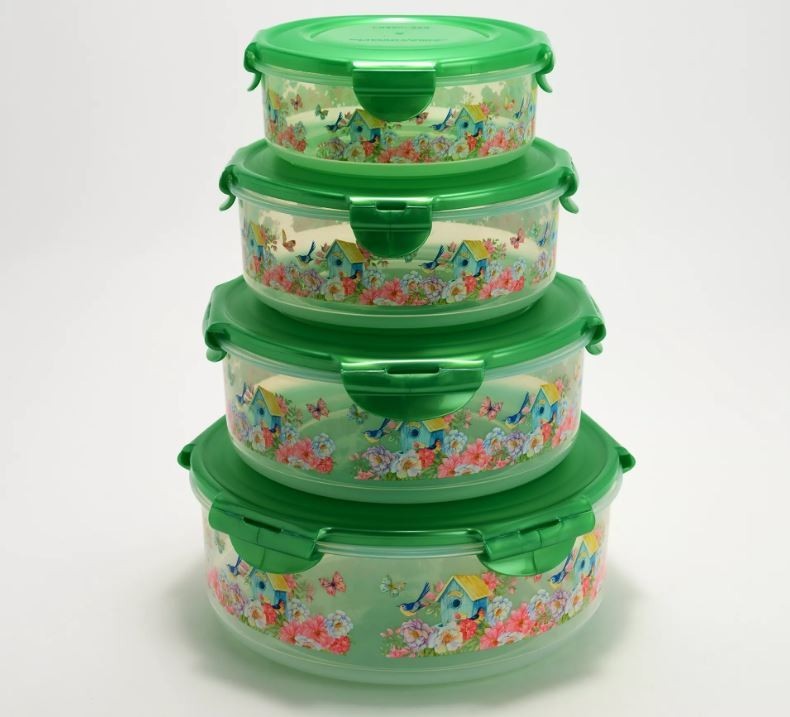LocknLock 4-Pc Containers / Canisters,Nestable, Spring Printed,Meadow K310148