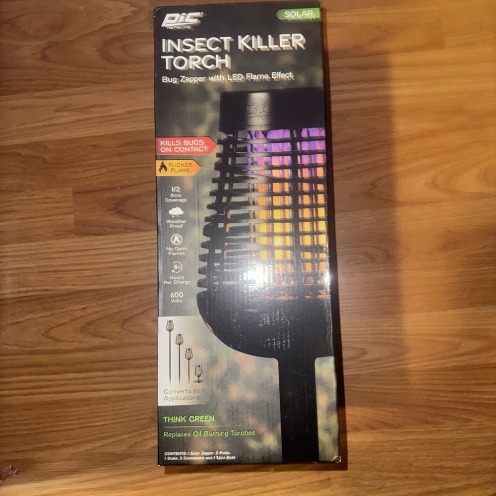 Insect Killer Torch, Solar Power Bug Zapper With Led Flame Effect New