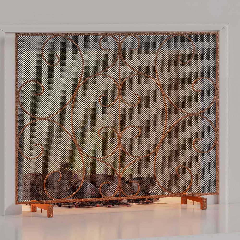 Single Panel Decorative Flat Fireplace Screen Stand Alone Cover Handcrafted D...