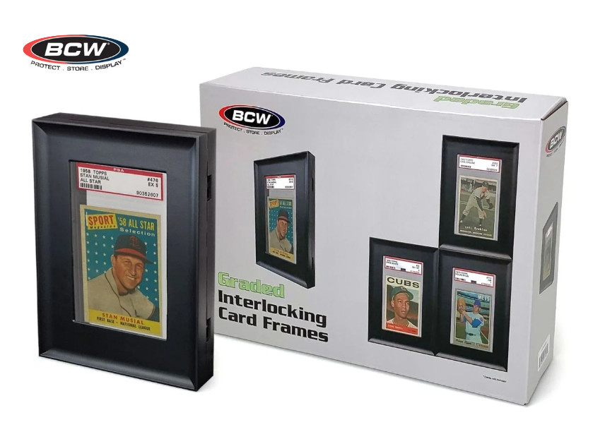 BCW (New) Black Interlocking Graded Card Frame - 4 Pack Wall Mount Display