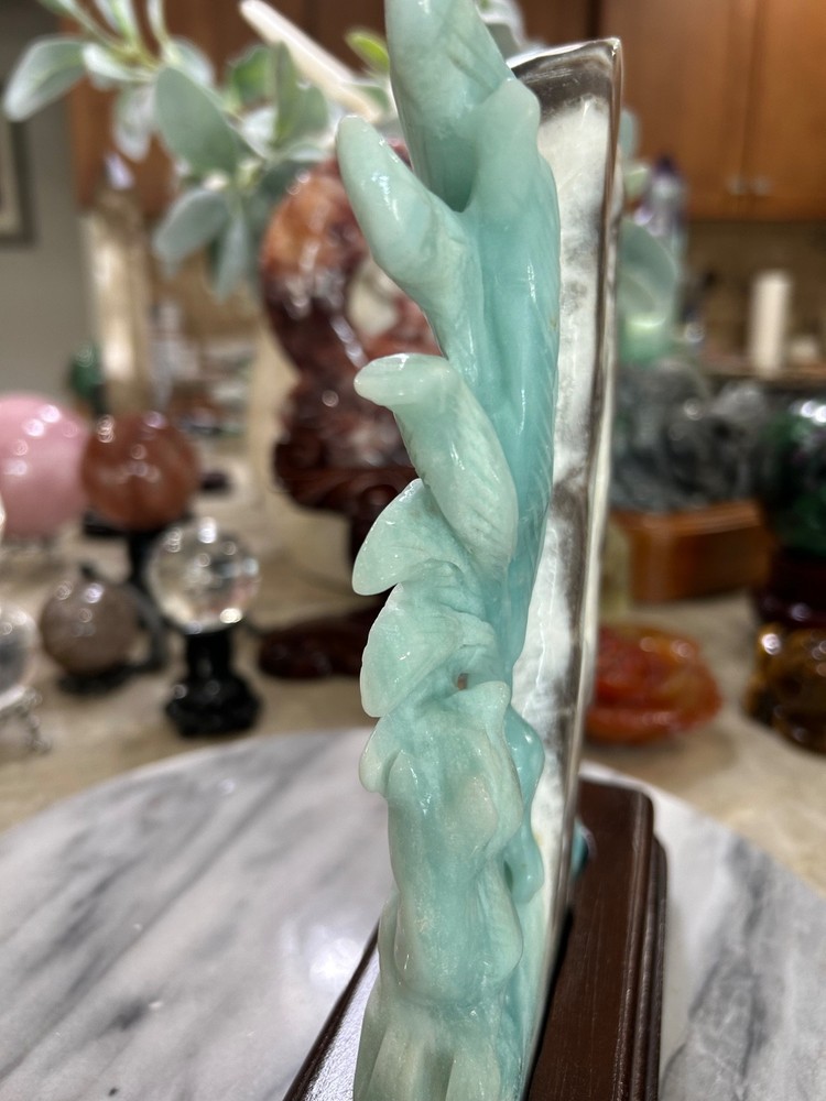 Amazonite 9 tail Fox carving on stand Gorgeous