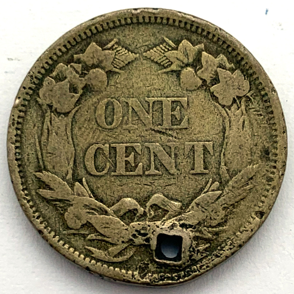 1858 1C Flying Eagle Cent: Holed
