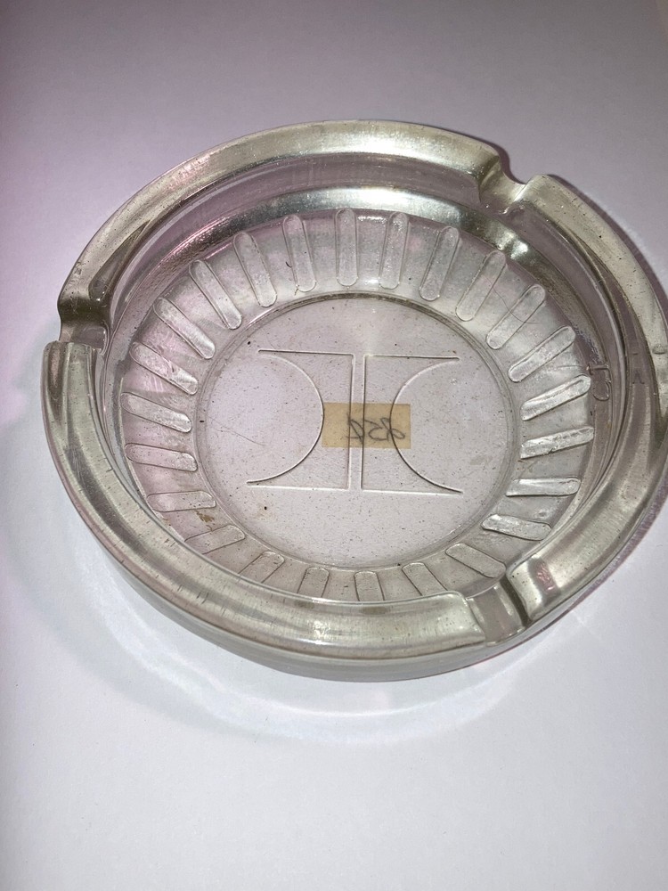 Pair Retro Hilton Hotel Glass Ashtrays