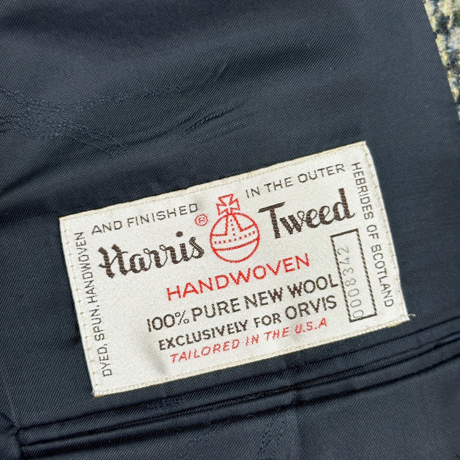 Orvis Harris Tweed Sport Coat Mens 52R Green Houndstooth Blazer Handwoven Wool