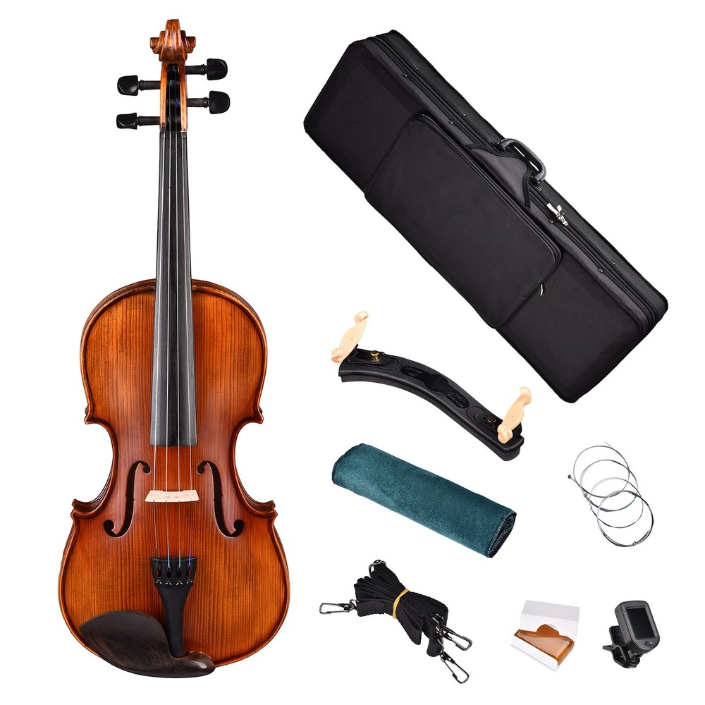 Xcceries 4/4 Solid Wood Full Size Violin with Case & Bow Shoulder Rest Kit