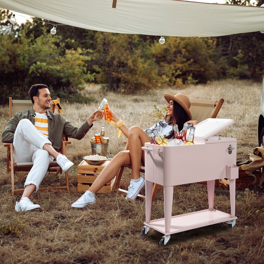 80QT Pink Patio Rolling Cooler