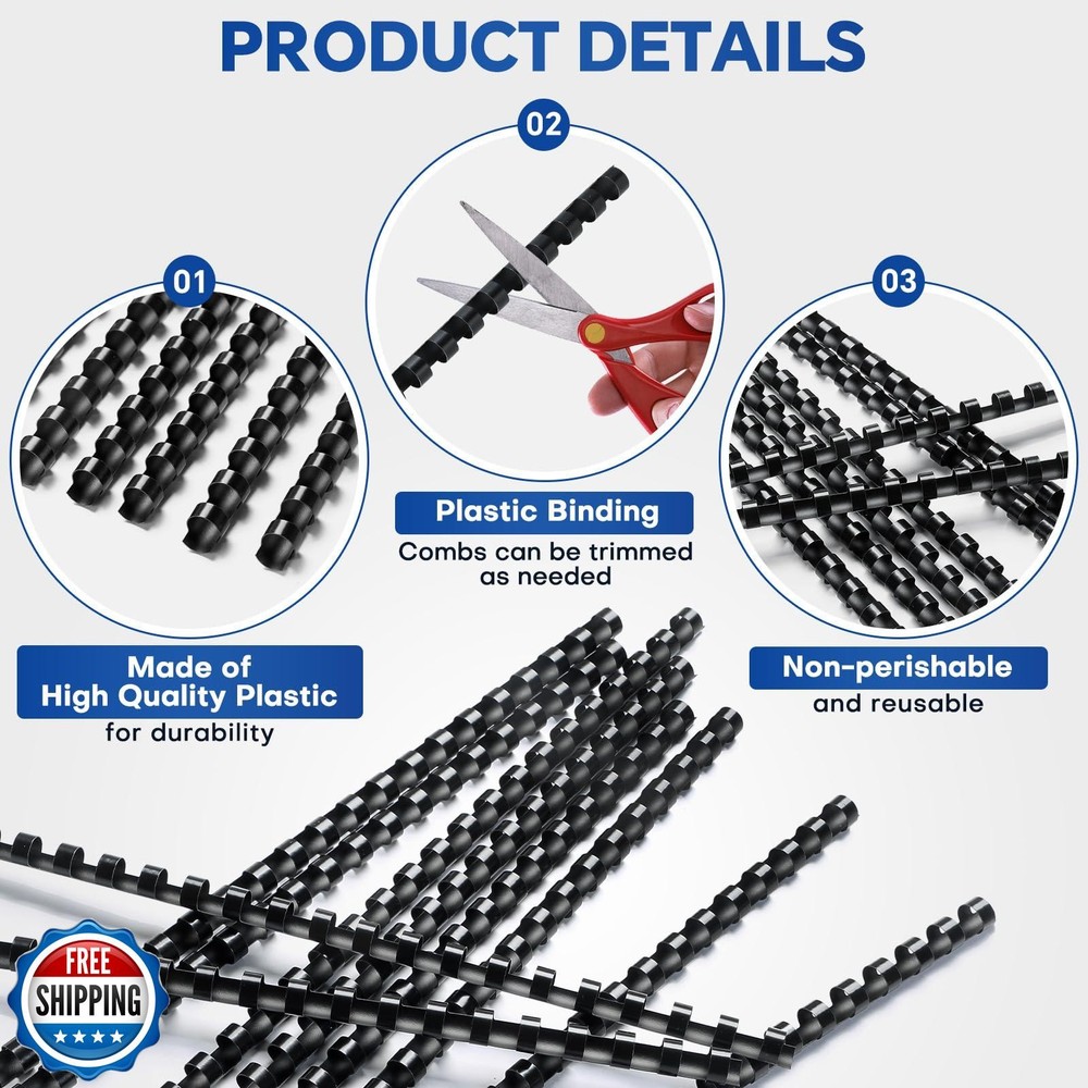 MYFULLY 100 Pack 21 Ring Plastic Comb Binding Spines | 1/4 Inch Diameter, 20