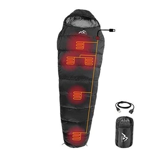 Heated Sleeping Bag 5pcs Multi USB Power Support Heating Mummy-Black-USB