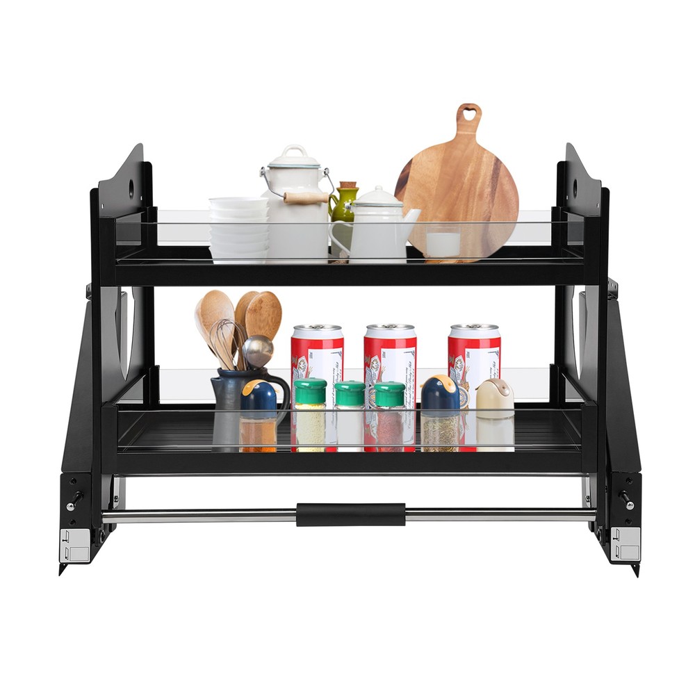 2 Tier Kitchen Cabinet, Pull Down Bowl Dish Cup Organizer Shelf 74*27*52cm