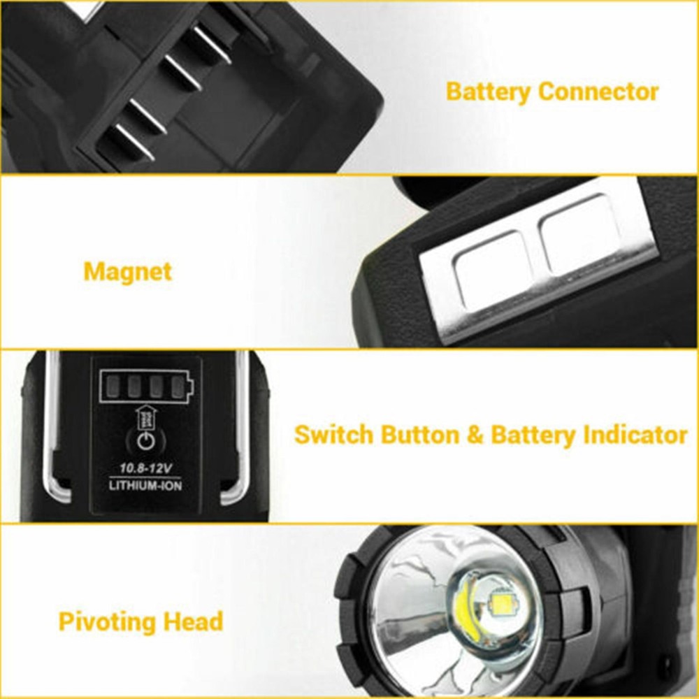 Handheld LED Work Light Flashlight Adapter For DeWalt 12V MAX Li-Ion Battery E