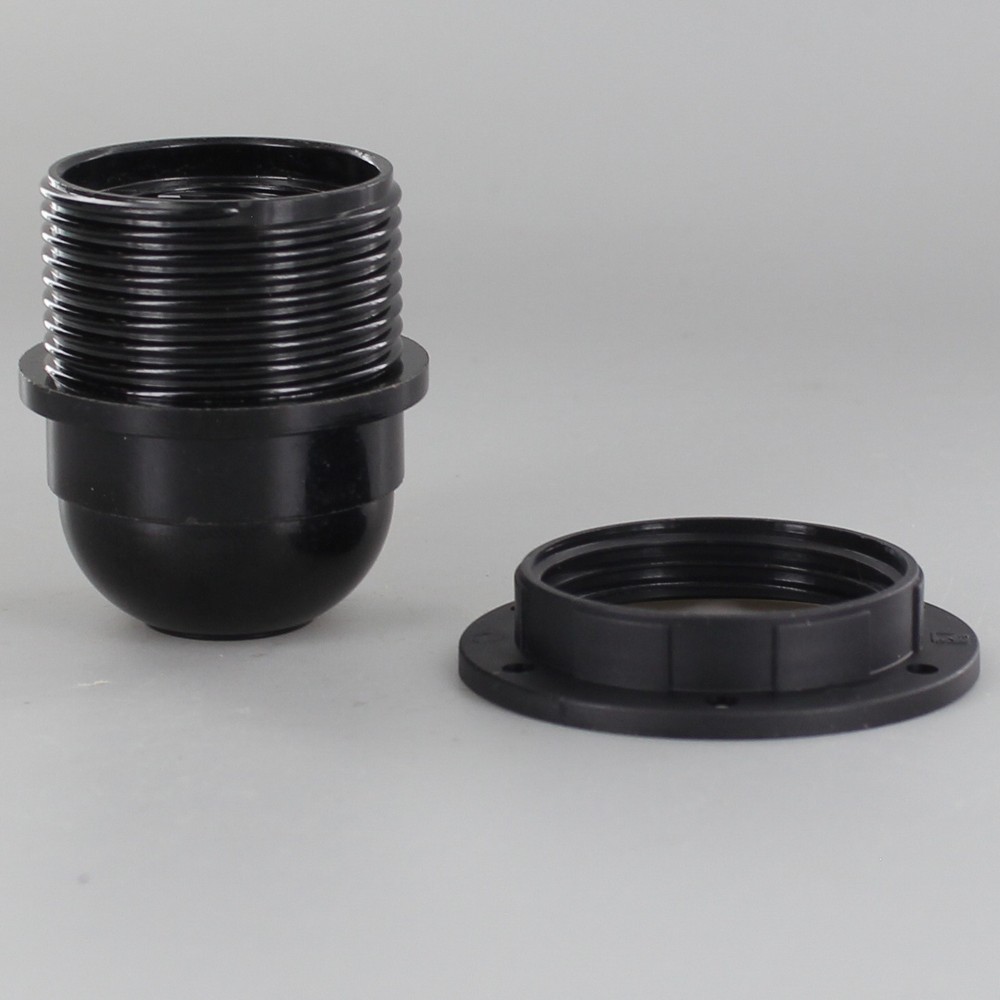 BLACK PHENOLIC HALF THREADED STANDARD LAMP SOCKET WITH RING E-27 NEW 7350G