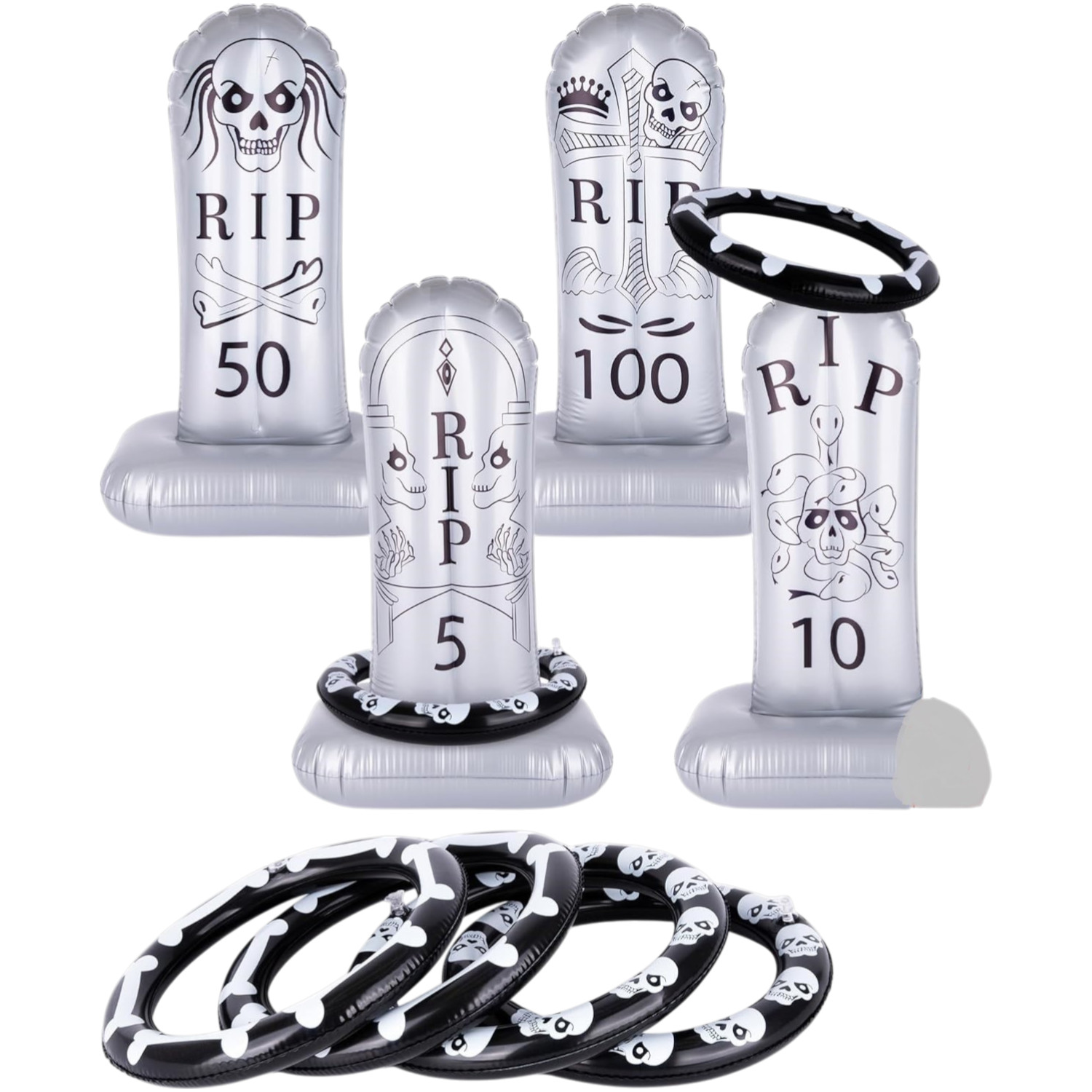 Set of 4 Inflatable Gravestones, Spook Yard Ring Toss Game, Halloween, Ages 3+