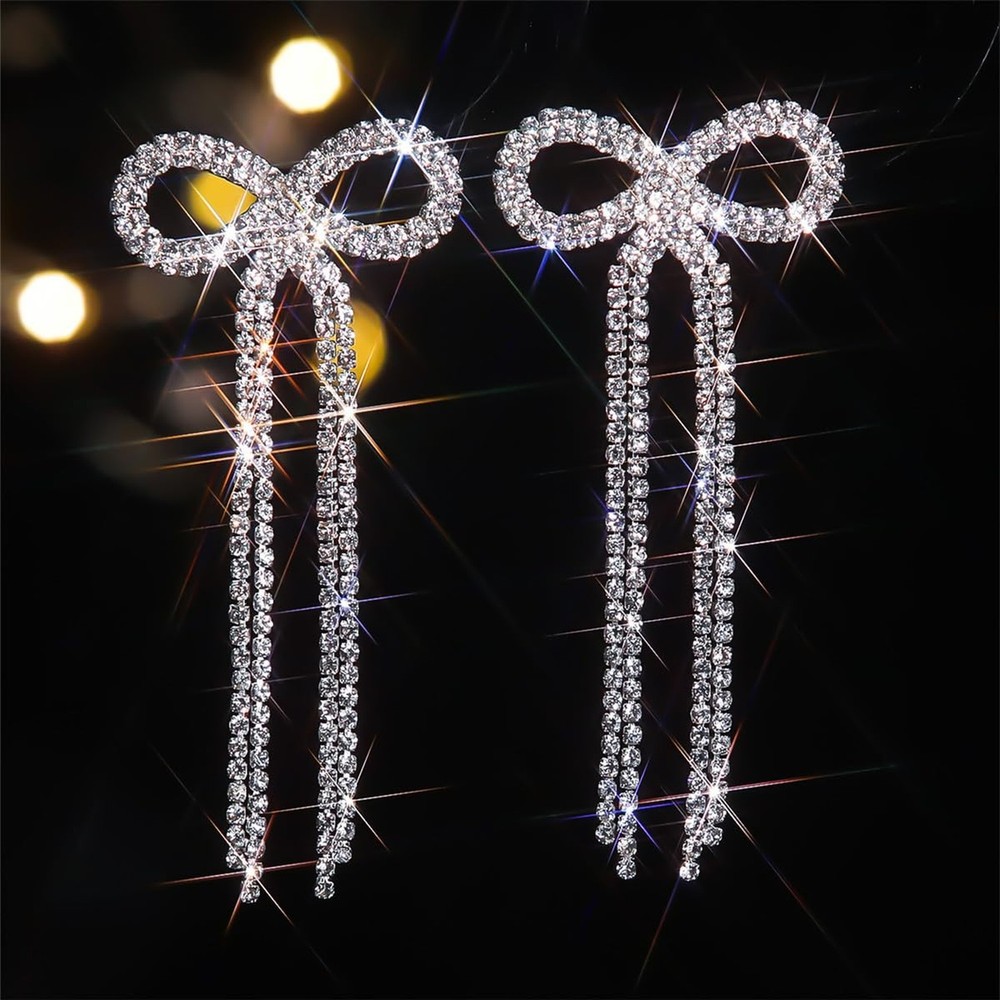Bow Earrings Rhinestone Bow Earrings Bow Stud Earring Bow Dangle Drop Stateme...