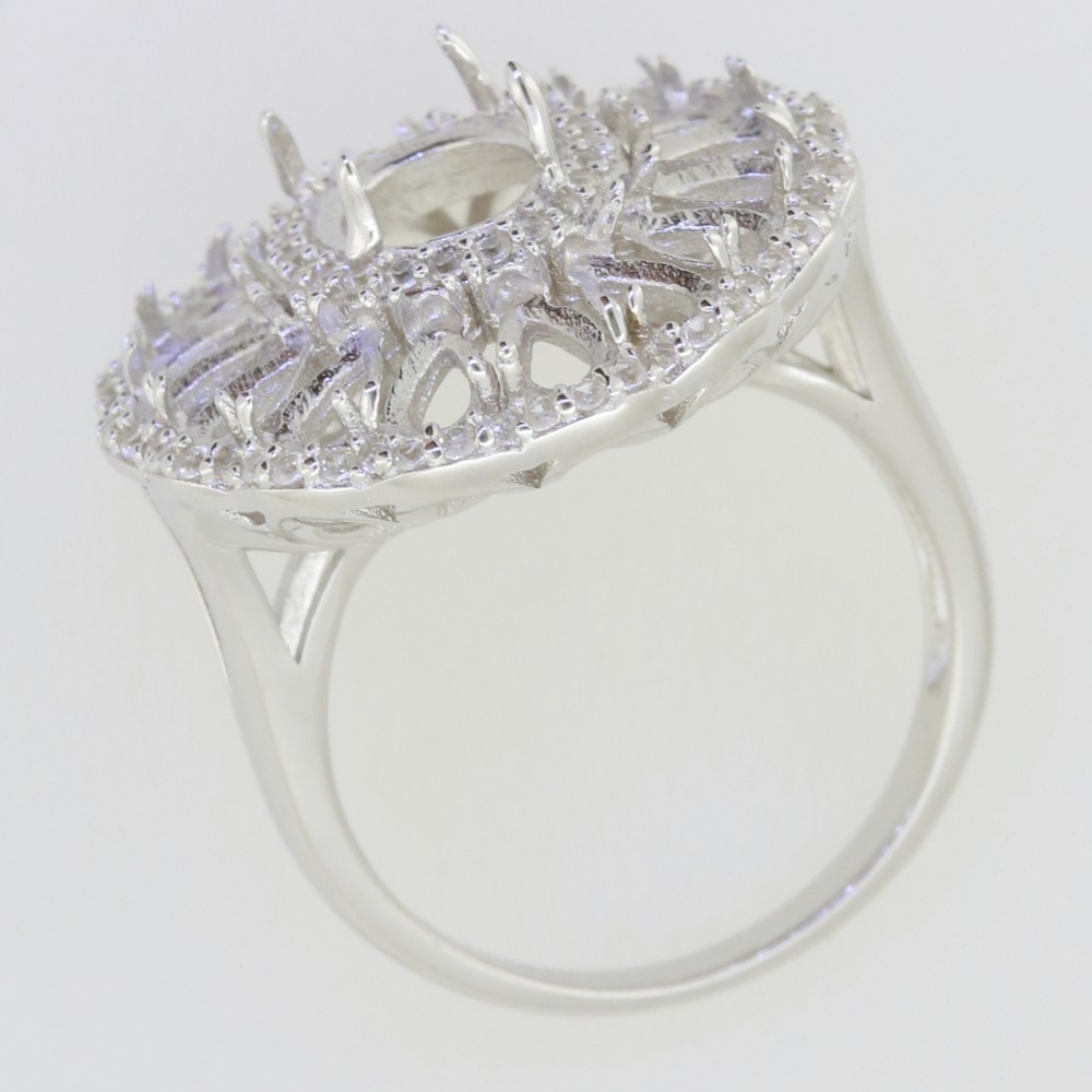 Sterling Silver Semi Mount Ring Setting Cabochon Oval OV 9X7mm Cluster Ring