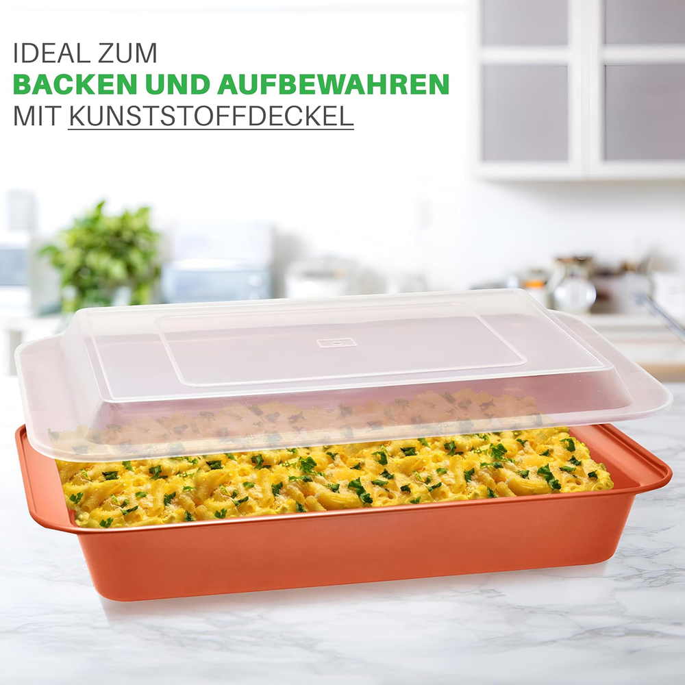Stackable Baking Pans Set - 5-Piece Cookie Sheets & Roasting Pan with Lid