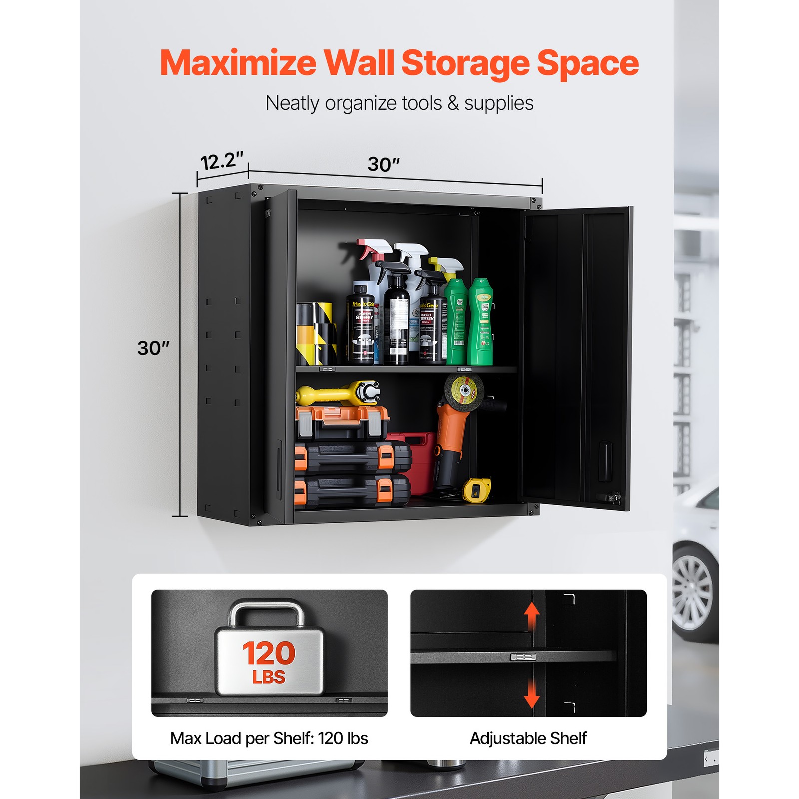 Uimoso 30-Inch Wall-Mounted Metal Cabinet with Adjustable Shelf