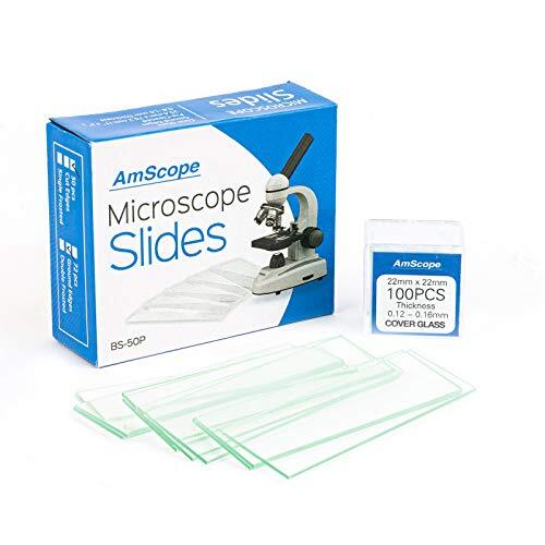 50 Blank Glass Microscope Slides & 100 Cover Slips for Experiments and Analysis