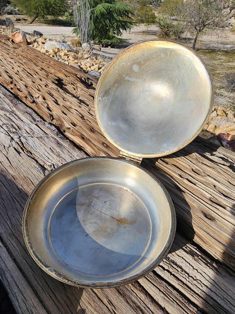 Vintage Silver on Copper Bed Warmer Silent Butler Crumb Catch WoodHandle Serpent