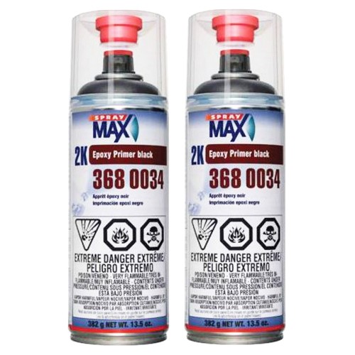 SprayMax 3680034 Matte Black 2K Epoxy Primer Aerosol 12.5 oz (2 Pack)